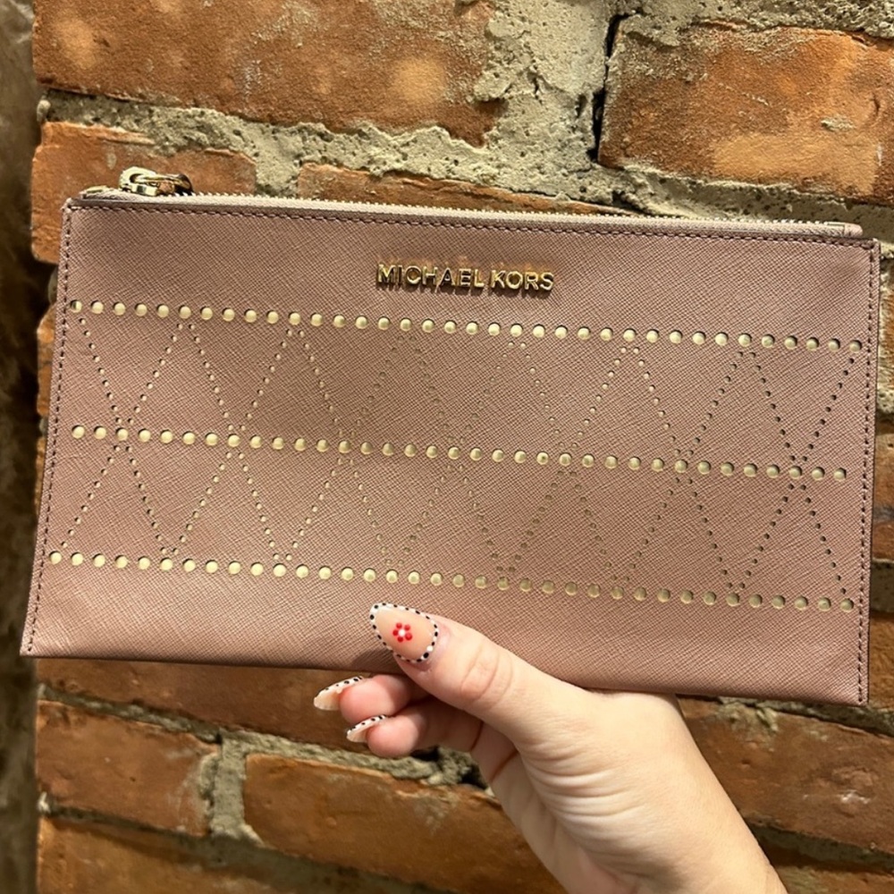Michael Kors Tan Clutch with Gold Accents